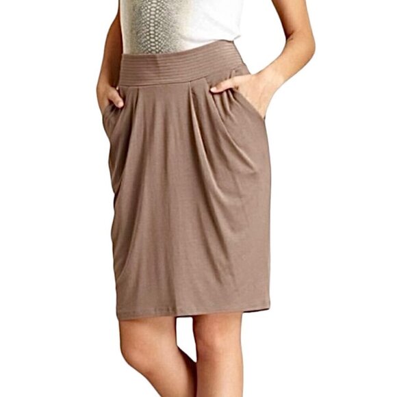 Michael Stars Skirt Sz.M Tan Modal Jersey Wide Waistband Above Knee Neutral - Picture 10 of 11